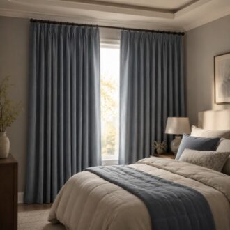 Bedroom blackout curtains with premium fabric installed in modern bedroom