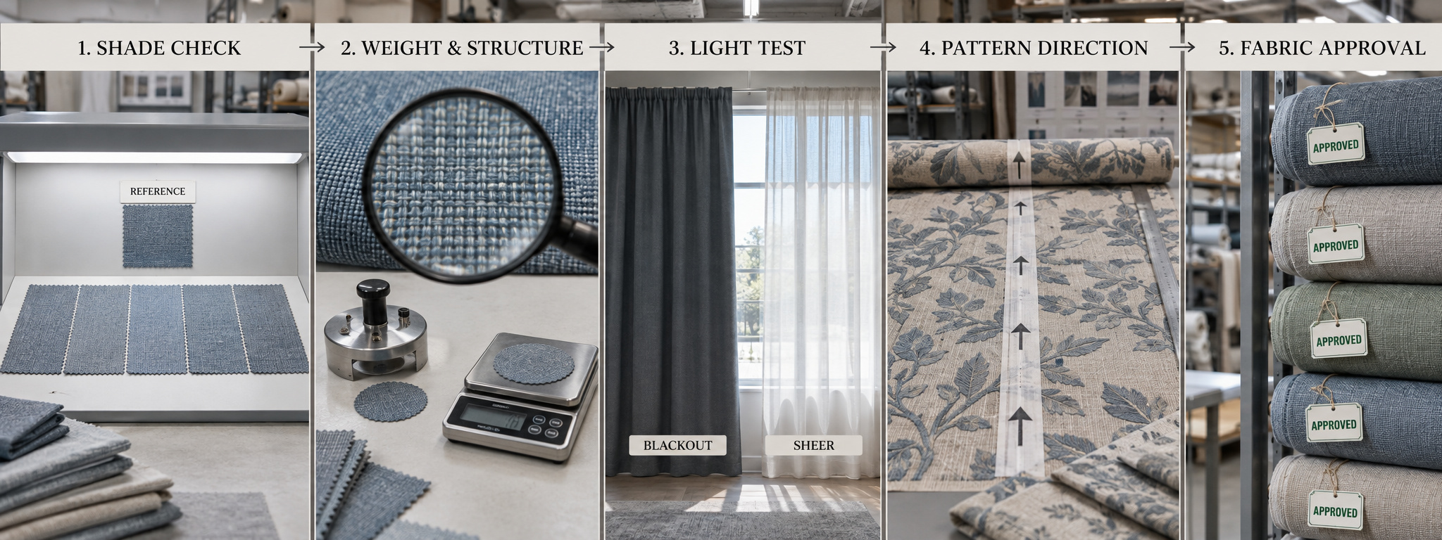 Curtain fabric confirmation and inspection process.