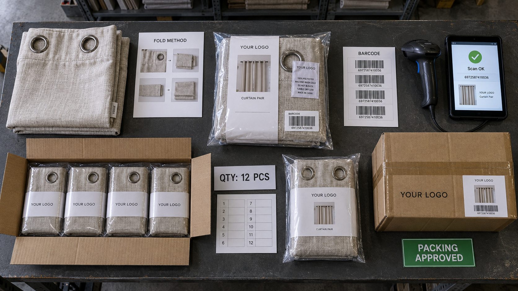 Curtain packing and carton quantity inspection