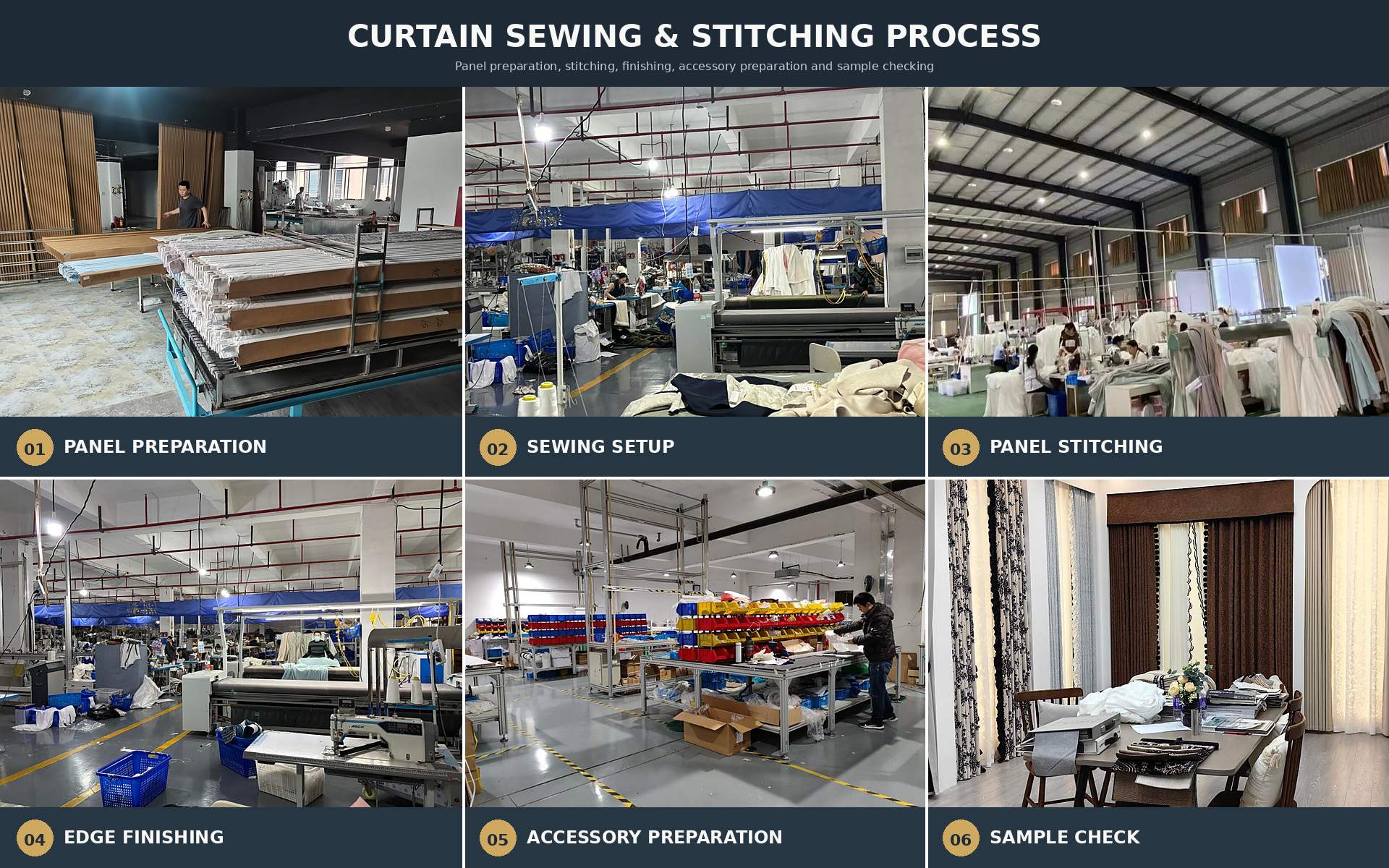 Curtain sewing and stitching process for OEM production