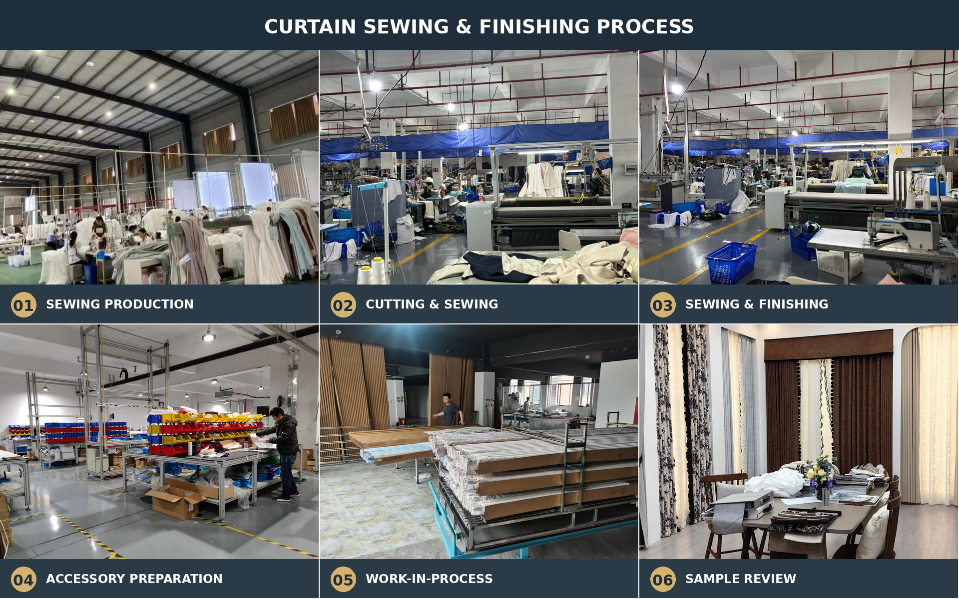 Curtain sewing, assembly and finishing process