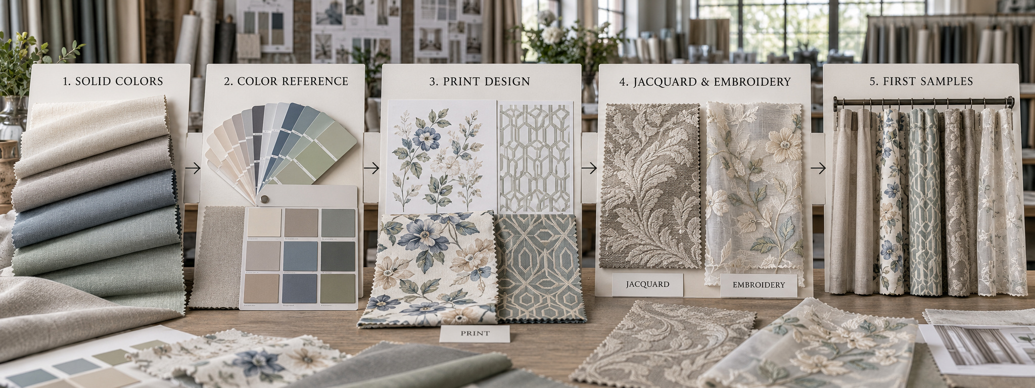 Custom curtain color and pattern development.