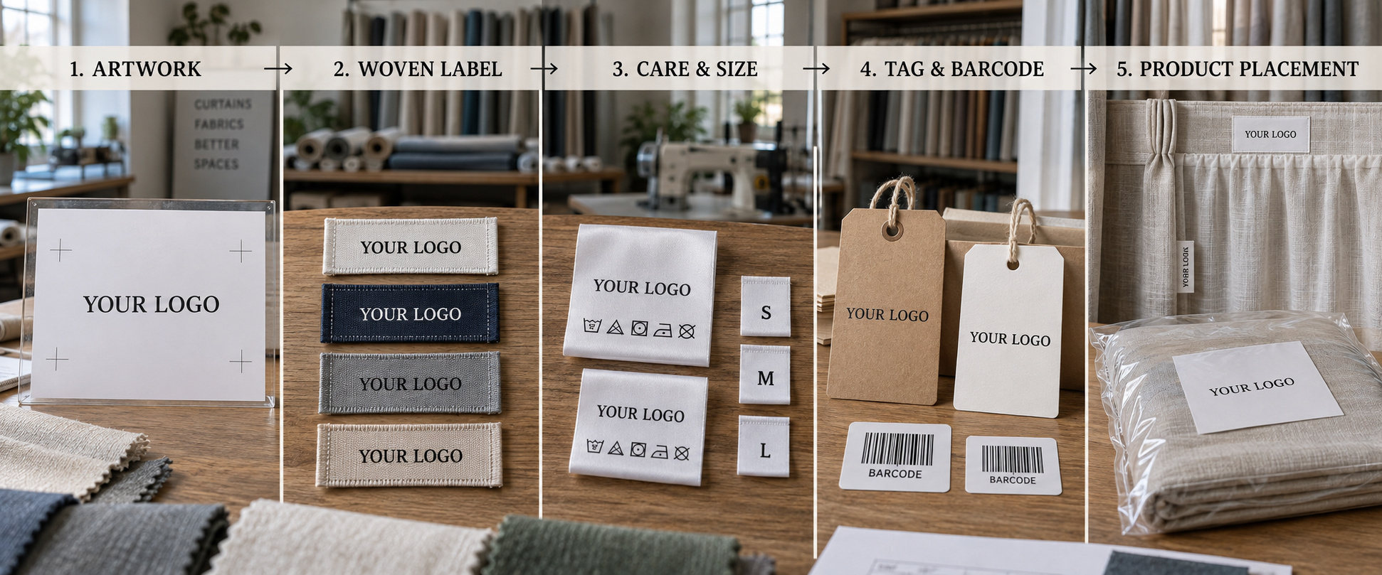 Custom curtain logo and label options.