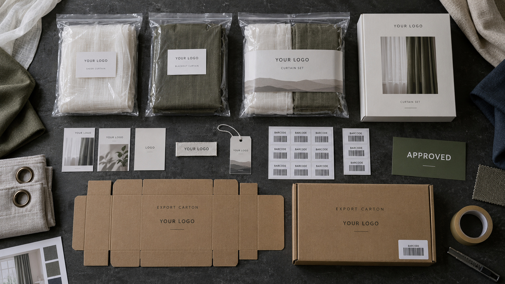 Custom curtain retail and export packaging options
