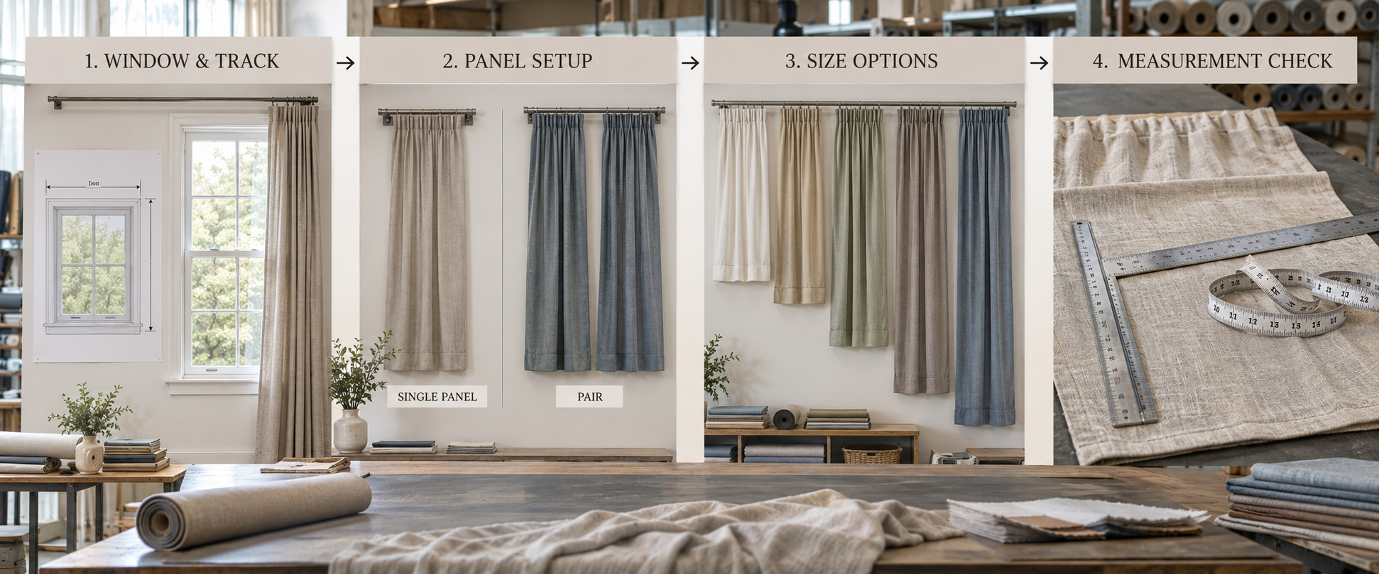 Custom curtain size and measurement options.