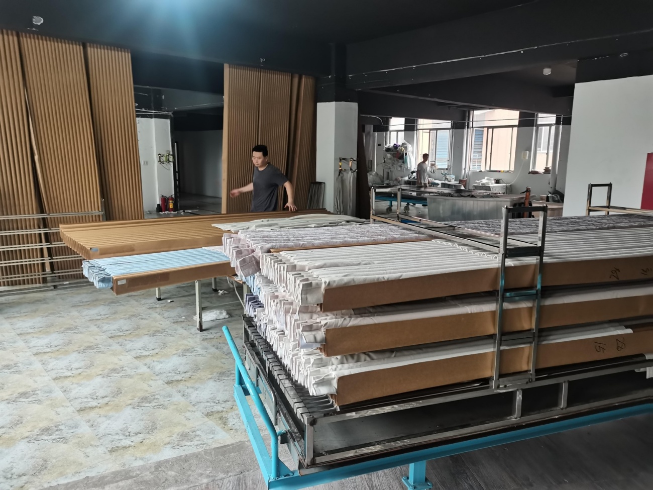 Finished Curtain Panel Stacking and Work in Process