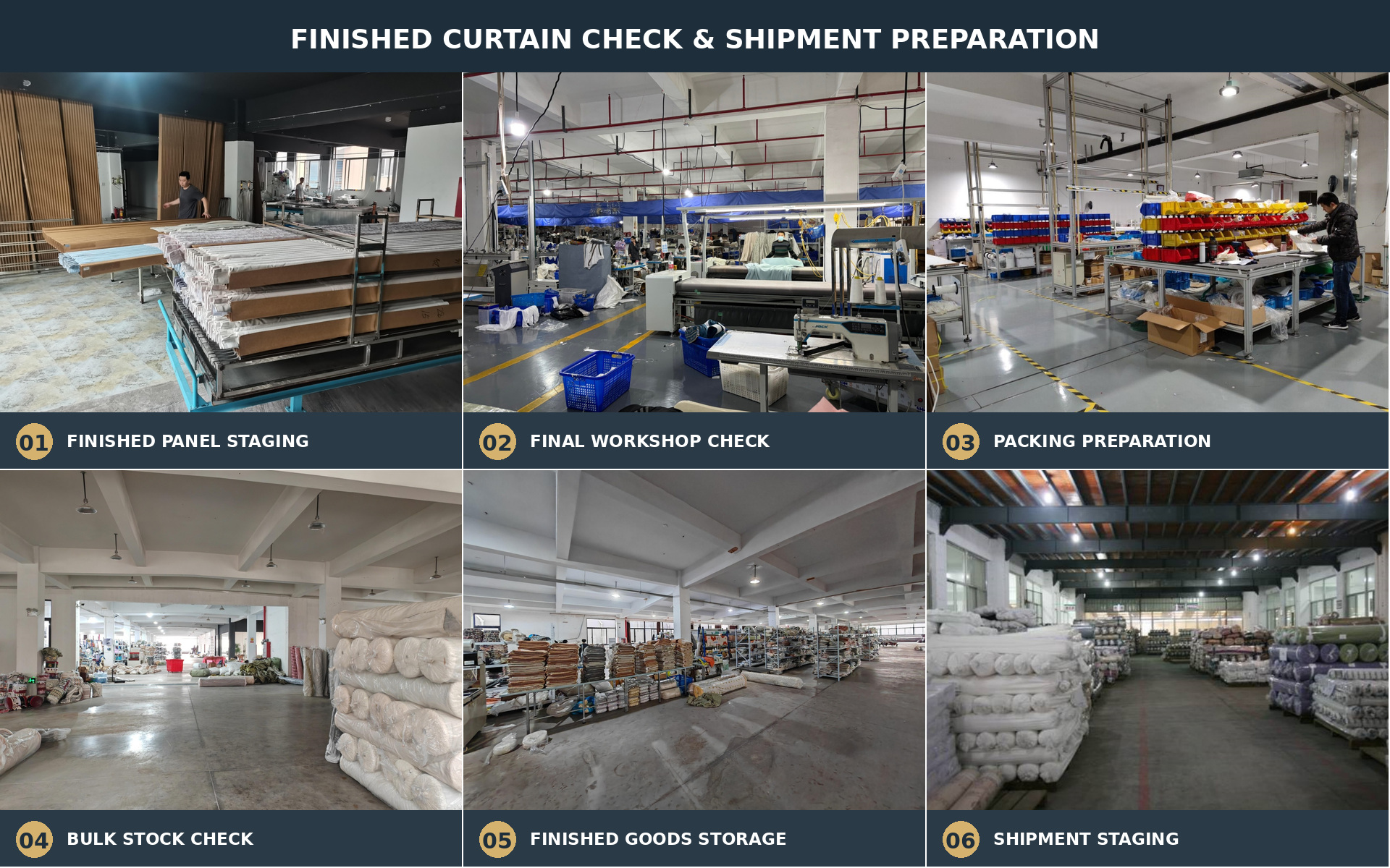 Finished curtain inspection, storage and shipment preparation