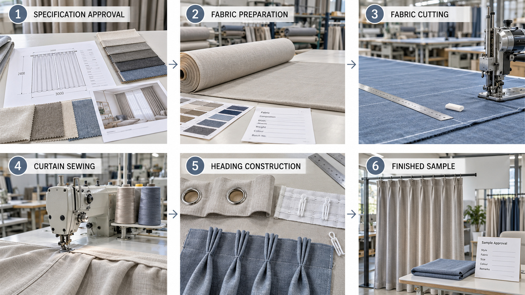 OEM curtain manufacturing process from specification to sample